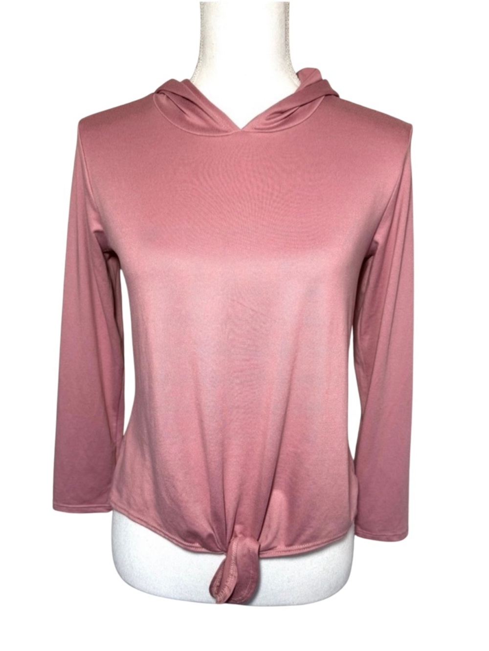 Crown of Hearts Hooded Dusty Pink Tie Front Top Women Size Juniors Large